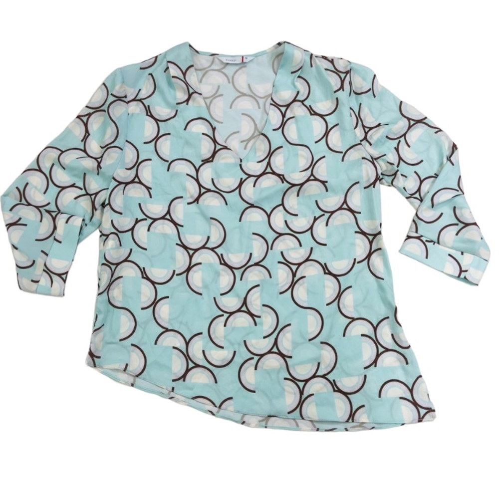 Phardi made in Turkey baby blue brown rainbow asymmetrical top. Size 38/M